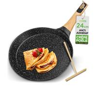 Nutrichef Poêle à Crêpes Antiadhésive 24 cm -Crêpière Induction avec Répartiteur en Bois,Poêle à Pancakes avec Revêtement Marbre Noire,Tous Feux Dont Induction,Sans PFOA/PFOS,Compatible lave-vaisselle
