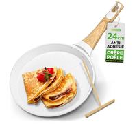 Nutrichef Poêle à Crêpes Antiadhésive 24 cm-Crêpière Induction avec Répartiteur en Bois,Poêle à Pancakes avec Revêtement Marbre Crème,Tous Feux Dont Induction,Sans PFOA/PFOS,Compatible lave-vaisselle