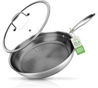 NutriChef Poêle à Frire Inox 25 cm - Revêtement Antiadhésif Renforcé - Surface Nid d’Abeille Antirayures - Ustensile 3 Couches Tous Feux Dont Induction
