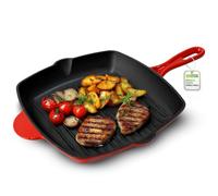 NutriChef Poêle à Steak en Fonte Émaillée de 28 cm - Poêle Grill en Fonte -Sauteuse Carrée avec Évacuation- Compatible avec Tous les Types de Cuisinières-Parfaites Marques de Gril