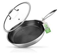 NutriChef Poêle en Acier Inoxydable 30,5 cm - Poêle Wok Triply Antiadhésif DAKIN Acier