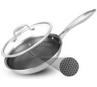 NutriChef Poêle en acier inoxydable de 20 cm avec couvercle - Poêle à frire antiadhésive - Pour induction - Résistante aux rayures - Passe au lave-vaisselle - Passe au four et aux ustensiles en métal