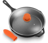 NutriChef Poêle en Fonte 30 cm avec Couvercle - Poêle à Frire/Préchauffée, Compatible Four, Sauteuse Antiadhésive, Poignée en Silicone Isolante, Pour Tous Types de Plaques de Cuisson