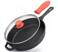 NutriChef Poêle en Fonte 30 cm avec Couvercle - Poêle à Frire/Préchauffée, Compatible Four, Sauteuse Antiadhésive, Poignée en Silicone Isolante, Pour Tous Types de Plaques de Cuisson