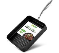 NutriChef Poêle Grill Carrée 28 cm Antiadhésive Surface Striée Haute, Aluminium Anodisé, Compatible Gaz, Céramique, Verre et Halogène, Noir