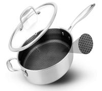 NutriChef Poêle Inox 3 L avec Couvercle Antiadhésive - Structure Alvéolée Résistante Rayures Induction Tous Feux Four 260 °C Compatible Lave Vaisselle