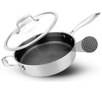 NutriChef Poêle Inox 3 L avec Couvercle Antiadhésive - Structure Alvéolée Résistante Rayures Induction Tous Feux Four 260 °C Compatible Lave Vaisselle