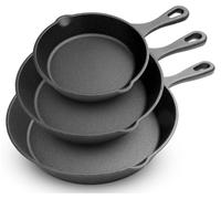 NutriChef : Poêles en fonte pré-assaisonnées – Ensemble de 3 pièces de batterie de cuisine avec revêtement antiadhésif