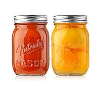 Nutrichef Pots Mason avec Couvercles - Pots DIY de 16 Oz avec Couvercles Hermétiques et Banderoles - Idéal pour la Préparation de Repas, Flocons d'Avoine, Confiture, Miel, Bougies, Bricolage