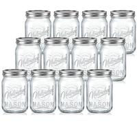 NutriChef Pots Mason avec Couvercles - Pots DIY de 16 Oz avec Couvercles Hermétiques et Banderoles - Idéal pour la Préparation de Repas, Flocons d'Avoine, Confiture, Miel, Bougies, Bricolage, Cadeaux
