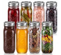 NutriChef Pots Mason en Verre 470ml(16oz) avec Couvercles Hermétiques - Lot de Bocaux DIY Préparation de Repas et Conservation Alimentaire pour Avoine, Confiture et Miel