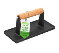 Nutrichef Presse à Steak Haché en Fonte - Press Burger Lourde avec Poignée en Bois, Pour Steak, Burger, Viandes, Bacon, Pour Grill, Plancha, Poêle et Griddle, Marque de Saisie Uniforme