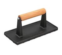 Nutrichef Presse à Steak Haché en Fonte - Press Burger Lourde avec Poignée en Bois, Pour Steak, Burger, Viandes, Bacon, Pour Grill, Plancha, Poêle et Griddle, Marque de Saisie Uniforme