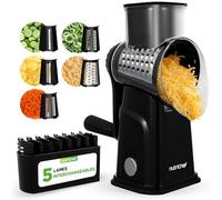 Nutrichef Râpe à Fromage 5 en 1 avec Base à Succion Forte - Râpeuse Rotative avec Verrou de Sécurité, Manivelle et 5 Lames Tambour pour Textures Fine, Moyenne, Épaisse, en Bandes et Tranches