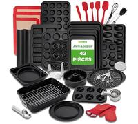 NutriChef Set Complet 42 pcs de Pâtisserie - Acier Carbone, Moules, Outils, Gants, Idéal pour Pâtisserie & Cuisine Quotidienne, Noir
