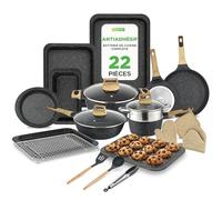 NutriChef Set Cuisine & Pâtisserie 22 Pièces Effet Marbre Noir - Batterie de Cuisine Antiadhésive Pro avec Ustensiles Résistants à la Chaleur