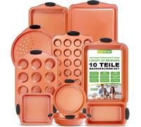 NutriChef Set de 10 moules à pâtisserie - Backing Set - Set de moules à pâtisserie incluant un moule à gâteau, une plaque à pâtisserie, un moule à pain, un moule à muffins, une plaque à muffins, un mo