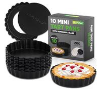 Nutrichef Set de 10 Moules Mini-tartes 10 cm - Antiadhésifs, Base Amovible, Acier Haute Résistance, Lave-Vaisselle, 200 Caissettes, Noir