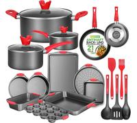 NutriChef Set de 21 moules à pâtisserie & Set de casseroles - incl : Set de 3 casseroles, Set de 2 poêles & Set de moules à pâtisserie avec moule à gâteau, moule à charnière