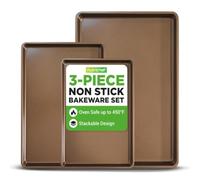 NutriChef Set de 3 Pièces Plaques de Cuisson Antiadhésives en Acier Carbone - 2 Plaques de Four et 1 Plateau de Service, Empilables, Compatible lave-vaisselle, jusqu’à 230°C, pour Cuire, Rôtir, Servir