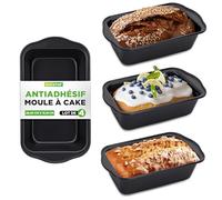Nutrichef Set de 4 Moules à Pain Antiadhésifs - Moule à Cake, Acier Carbone Alimentaire, Pas de PFOA/PFOS/PTFE, Chauffe Rapide, Résistant 230 °C, Noir