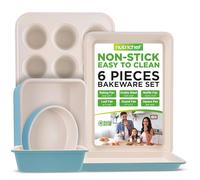 NutriChef Set de 6 Moules de Cuisson Antiadhésifs - Plaques pour Gâteaux, Muffins et Pains - Revêtement Blanc et Vert - Ustensiles de Cuisine Premium Durables