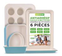 NutriChef Set de 6 Moules de Cuisson Antiadhésifs - Plaques pour Gâteaux, Muffins et Pains - Revêtement Blanc et Vert - Ustensiles de Cuisine Premium Durables