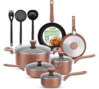 NutriChef Set de casseroles 13 pièces - Set de casseroles anti-adhésives & Set de poêles avec couvercles - pour plaques de cuisson à gaz, électriques & céramiques, sans PFOA-Set de poêles en aluminium