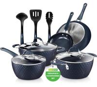 NutriChef Set de poêles et casseroles 11 pièces anti-adhésives avec couvercles transparents et couche de céramique - Set de casseroles pour gaz, électrique et induction
