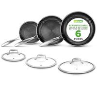 NutriChef Set de Poêles Inox Tri-Ply 6 Pièces - 3 Poêles (20, 26 et 30 cm) + 3 Couvercles, Revêtement Antiadhésif, Tous Feux dont Induction, Compatible Four, Lavable Lave-Vaisselle