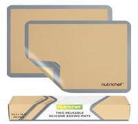 NutriChef Tapis Cuisson Silicone Grand Format 62 x 42 cm Lot de 2 - Tapis Four Antiadhésif Réutilisable, Résistant Jusqu’à 250 °C, Compatible Congélateur et Lave-Vaisselle, Gris