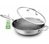 Poêle wok NutriChef, wok de 30 cm, poêle wok compatible induction avec couvercle en verre, poêle wok antiadhésive, idéale pour faire revenir, mijoter et cuire à la vapeur, passe au four