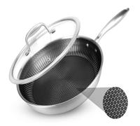NutriChef Wok Inox 30 cm - Revêtement Antiadhésif Dakin, Structure Triply Résistante aux Rayures, Surface Nid d’Abeille Texturée, Tous Feux