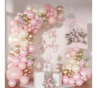 NUTTYBASH Kit d'arche de ballons rose et doré - 126 pièces - Rose pastel clair et blanc sable - Pour anniversaire, fête prénatale, fête prénuptiale, décoration de fête de mariage