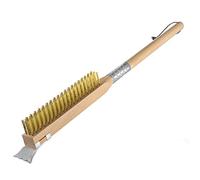 NUTUNI Brosse de nettoyage pour four à pizza, avec grattoir en acier et poils en laiton pour four à pizza, barbecue à gaz, brosse à four avec poignée en bois, brosse à pierre à pizza