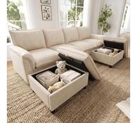 NuvlaGu Canapé modulaire Cloud 4 places avec 2 tabourets Beige