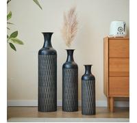 NuvlaGu - Lot de 3 Vase de sol - Ensemble de Grand vases de sol en Métal - Design classique - Noir