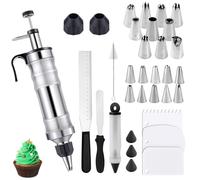 NUWIQ Poche à Douille en Acier Inoxydable Set de 34 Pièces - 400 ml Poche à Pâtisserie Réutilisable, Poche à Douille Professionnelle avec 20 Douilles pour Décorer Cupcakes Gâteaux Pâtisseries