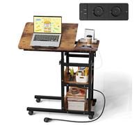 nwixbqoqn 80x40 cm Table Roulante pour Lit Canapé avec Station de Charge, Table d'Appoint avec roulettes pour Ordinateur Portable Réglable en Hauteur 65-90cm pour Chambre à Coucher, Bureau, Bois