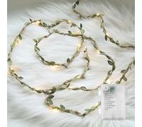 NWLIGHT Guirlande lumineuse avec mini feuilles de lierre vertes de 2 m, fonctionne à piles avec corde de chanvre, 20 LED alimentées par piles, guirlande lumineuse pour chambre à coucher, fête