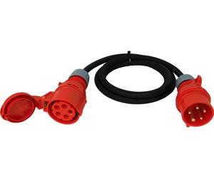NWP Rallonge CEE 2m 400V 16A, noir, IP44 5x2,5 mm² H07RN-F - câble souple en caoutchouc, rallonge pour chantier, industrie, extérieur