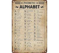 NWPNLXEA Vintage Pilot Code Metal Sign Phonetic Alphabet Retro Tin Wall-Art for Man Cave Hangar Office Military Gift 8 X 12 inch