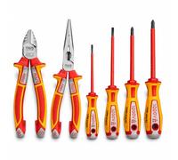 NWS VDE Kit d'outils 6 pièces Type 756 - Pince coupante latérale, pince ronde plate et 4 tournevis VDE - 1000 V isolé selon la norme DIN EN/IEC 60900