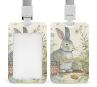 NWTRK Porte-badge coulissant avec lanière pour carte d'identité, motif lapin de jardin, protecteur de carte avec fenêtre transparente pour étiquette d'identité, pour le travail, le bureau, les