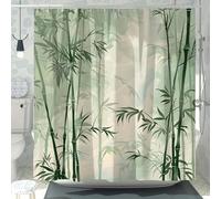 NXMYDBD Rideau de Douche imperméable en Bambou Vert Vintage, Lavable en Machine avec Crochets Inclus, Parfait pour Suspendre Un Rideau de Salle de Bain 90x190cm/(WxH)