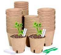 NXPZ Godets pour Semis 8cm, 50 Pièces Kit de Pots de Semis en Fibre Biodégradable, Godet de Rempotage avec 50 Étiquettes pour Plantes et 2 Outils, pour Semences, Fleurs, Fruits et Légumes