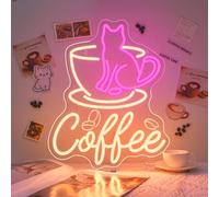 NXYX Chat Café Enseigne Néon Cat Coffee Neon LED Enseigne lumineuse Chat Café pour cuisine, salon, coin café, bar à desserts, restaurant, cadeau d'invité