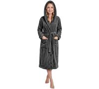 NY Threads Luxe Doux Robe de Chambre Femme Polaire à Capuche Douillet Peignoir de Bain (Gris, M)
