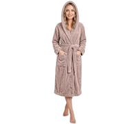 NY Threads Luxe Doux Robe de Chambre Femme Polaire à Capuche Douillet Peignoir de Bain (Taupe, S)