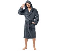 NY Threads Luxe Doux Robe de Chambre Homme Polaire à Capuche Douillet Peignoir de Bain (Gris, XXL)
